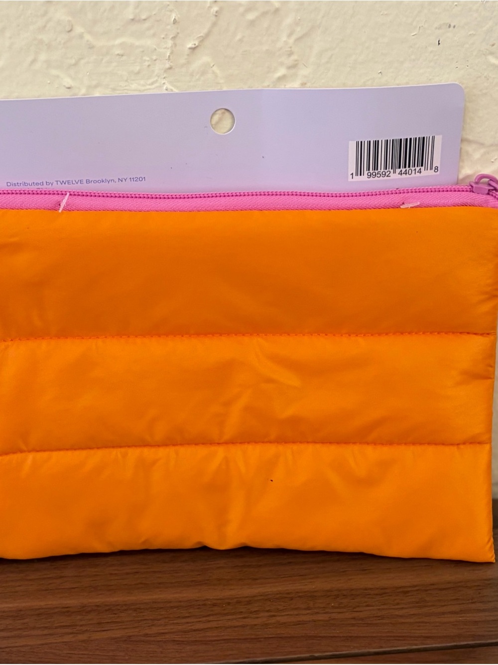 Puffy Pouch “All The Things” Orange & Pink Zipper Organizer 9” x 5.5” - Picture 2 of 3